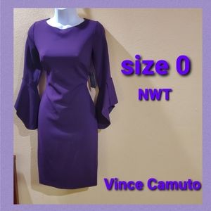 Purple sheath dress with bell sleeves